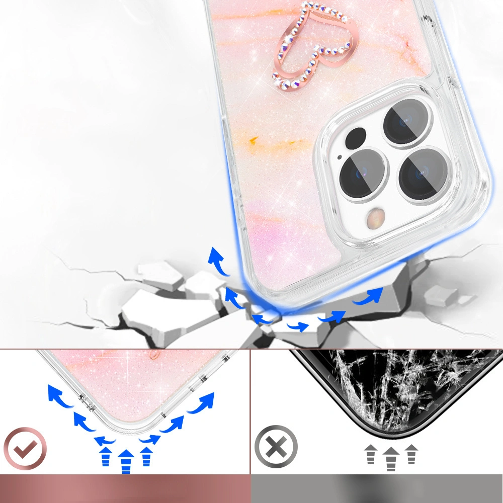Etui Kingxbar Epoxy Swarovski Apple iPhone 13 Pro Max marmurowy różowy