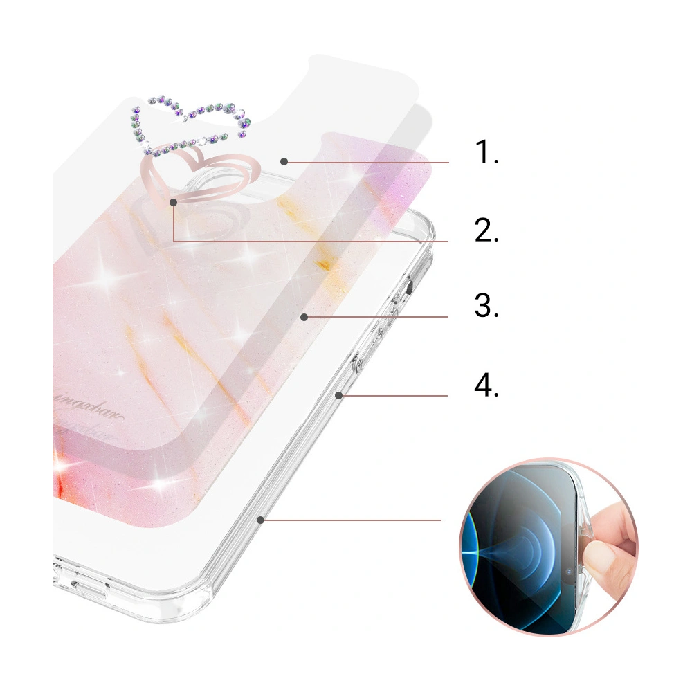 Etui Kingxbar Epoxy Swarovski Apple iPhone 13 Pro marmurowy różowy