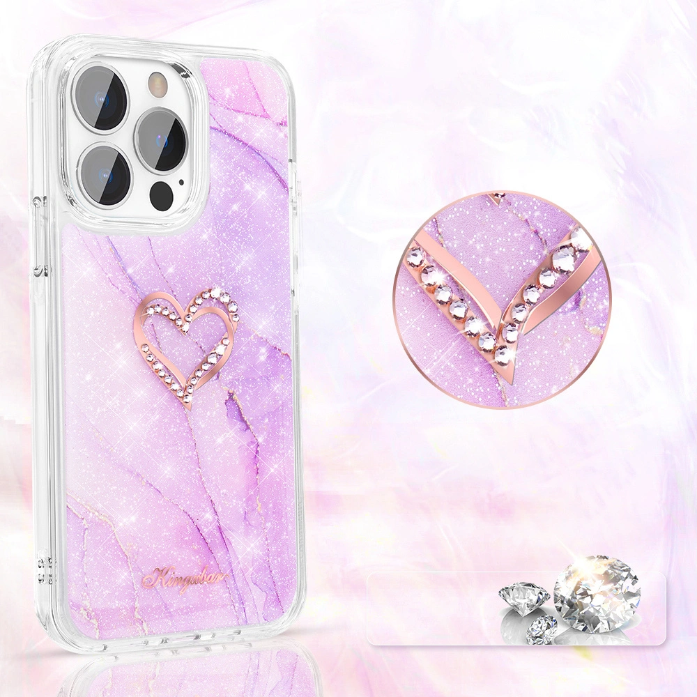 Etui Kingxbar Epoxy Swarovski Apple iPhone 13 Pro marmurowy fioletowy