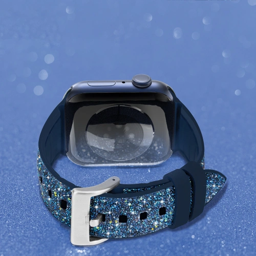 Kup Kingxbar Krystalická textilní páska Apple Watch 4/5/6/7/8/SE 40/41mm modrá - KGX367 - {ean13} - Sklep Home Screen