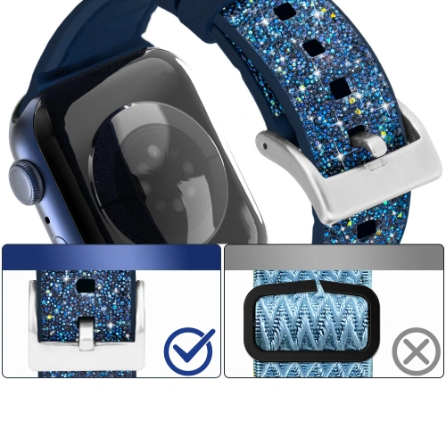 Kup Kingxbar Krystalická textilní páska Apple Watch 4/5/6/7/8/SE 40/41mm modrá - KGX367 - {ean13} - Sklep Home Screen