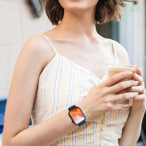 Kup Kingxbar Krystalická textilní páska Apple Watch 4/5/6/7/8/SE 40/41mm modrá - KGX367 - {ean13} - Sklep Home Screen