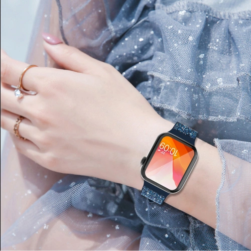 Kup Kingxbar Krystalická textilní páska Apple Watch 4/5/6/7/8/SE 40/41mm modrá - KGX367 - {ean13} - Sklep Home Screen