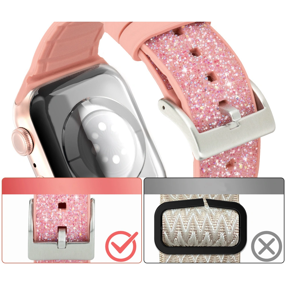 Kingxbar Crystal Fabric Band Apple Watch 4/5/6/7/8/SE 40/41mm różowy