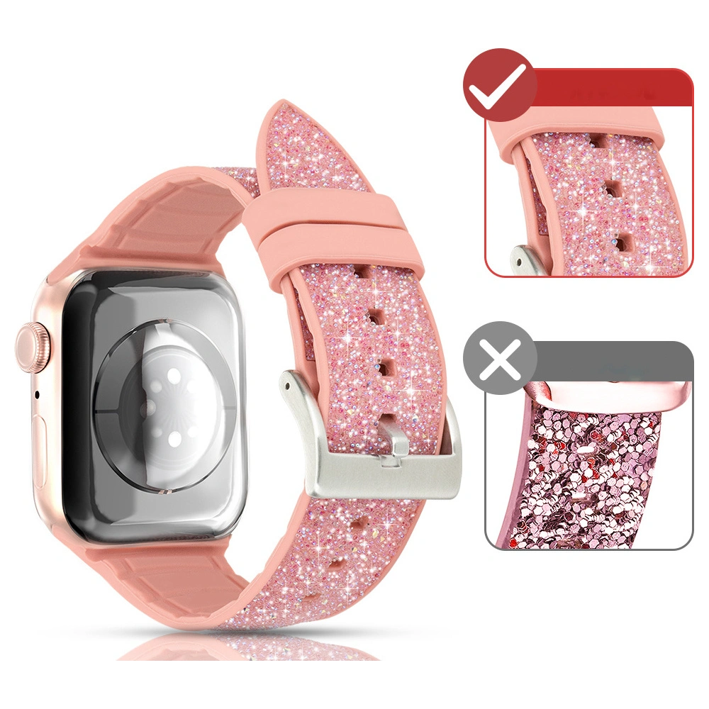 Kingxbar Crystal Fabric Band Apple Watch 4/5/6/7/8/SE 40/41mm różowy