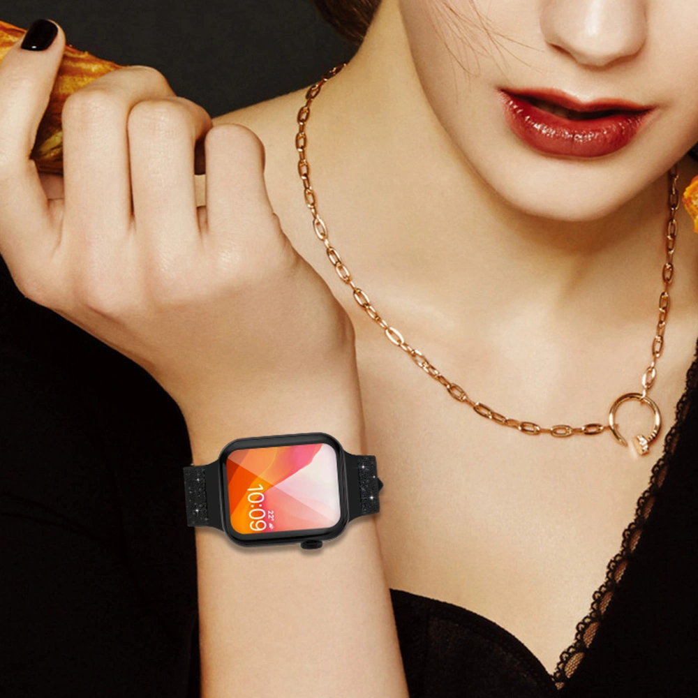 Kingxbar Crystal Fabric Band Apple Watch 4/5/6/7/8/SE 40/41mm czarny