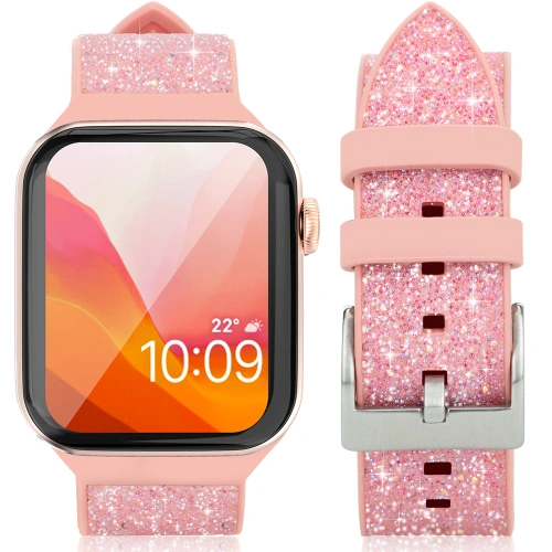 Kup Kingxbar Crystal Fabric Band Apple Watch 4/5/6/7/SE/8/9/Ultra 44/45/49mm růžový - KGX371 - {ean13} - Sklep Home Screen