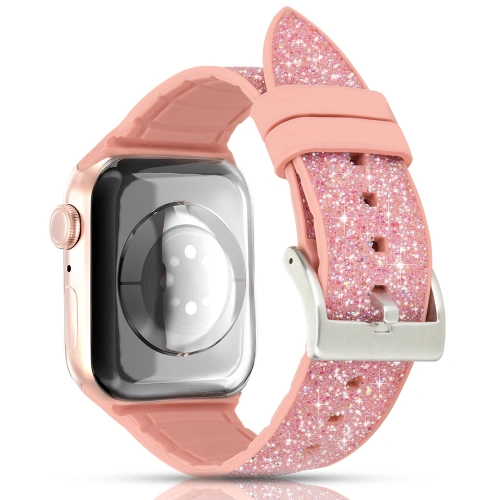 Kup Kingxbar Crystal Fabric Band Apple Watch 4/5/6/7/SE/8/9/Ultra 44/45/49mm růžový - KGX371 - {ean13} - Sklep Home Screen