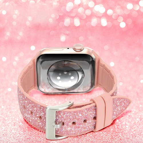Kup Kingxbar Crystal Fabric Band Apple Watch 4/5/6/7/SE/8/9/Ultra 44/45/49mm růžový - KGX371 - {ean13} - Sklep Home Screen
