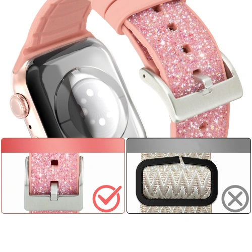 Kup Kingxbar Crystal Fabric Band Apple Watch 4/5/6/7/SE/8/9/Ultra 44/45/49mm růžový - KGX371 - {ean13} - Sklep Home Screen