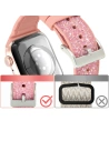 Kup Kingxbar Crystal Fabric Band Apple Watch 4/5/6/7/SE/8/9/Ultra 44/45/49mm růžový - KGX371 - {ean13} - Sklep Home Screen