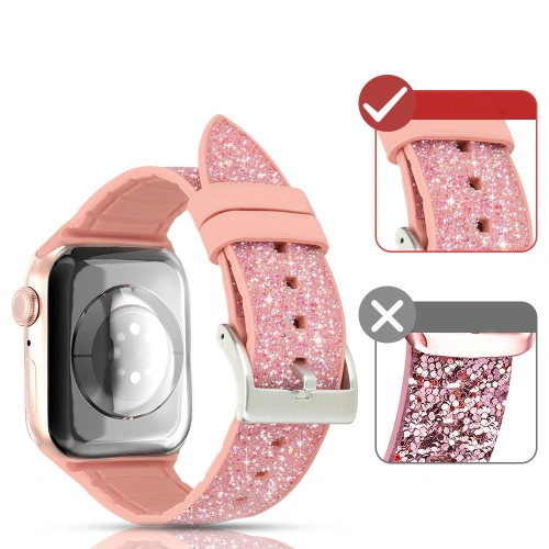 Kup Kingxbar Crystal Fabric Band Apple Watch 4/5/6/7/SE/8/9/Ultra 44/45/49mm růžový - KGX371 - {ean13} - Sklep Home Screen