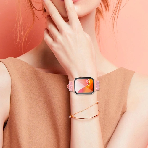Kup Kingxbar Crystal Fabric Band Apple Watch 4/5/6/7/SE/8/9/Ultra 44/45/49mm růžový - KGX371 - {ean13} - Sklep Home Screen