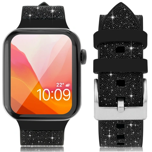 Buy Kingxbar Crystal Fabric Band Apple Watch 4/5/6/7/SE/8/9/Ultra 44/45/49mm black - KGX372 - {ean13} - Home Screen Store Europe