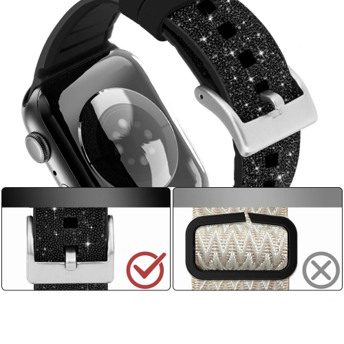 Buy Kingxbar Crystal Fabric Band Apple Watch 4/5/6/7/SE/8/9/Ultra 44/45/49mm black - KGX372 - {ean13} - Home Screen Store Europe