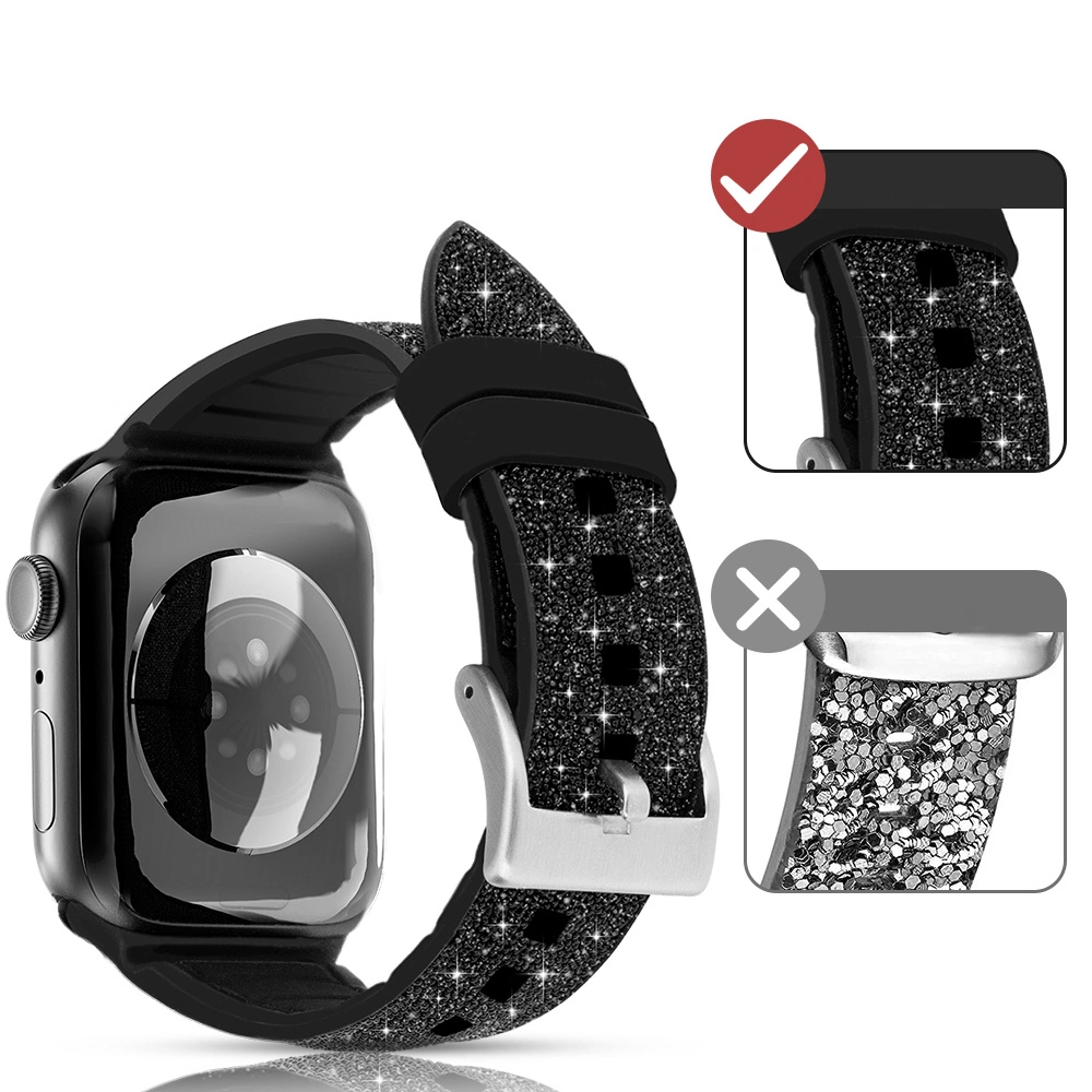 Kingxbar Crystal Fabric Band Apple Watch 4/5/6/7/SE/8/9/Ultra 44/45/49mm czarny