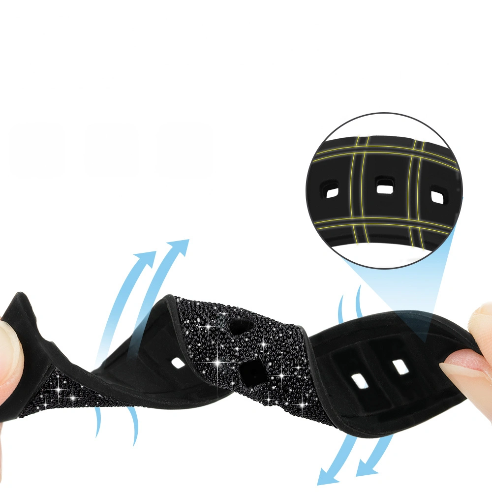 Kingxbar Crystal Fabric Band Apple Watch 4/5/6/7/SE/8/9/Ultra 44/45/49mm czarny