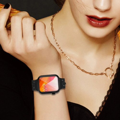 Buy Kingxbar Crystal Fabric Band Apple Watch 4/5/6/7/SE/8/9/Ultra 44/45/49mm black - KGX372 - {ean13} - Home Screen Store Europe