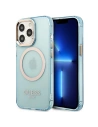 Etui Guess GUHMP13LHTCMB Apple iPhone 13 Pro kék/blue kemény tok Arany keret Átlátszó MagSafe