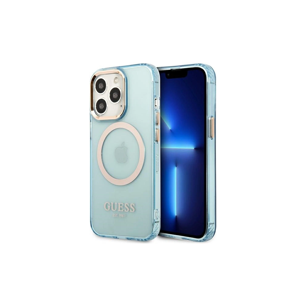Etui Guess GUHMP13LHTCMB Apple iPhone 13 Pro niebieski/blue hard case Gold Outline Translucent MagSafe
