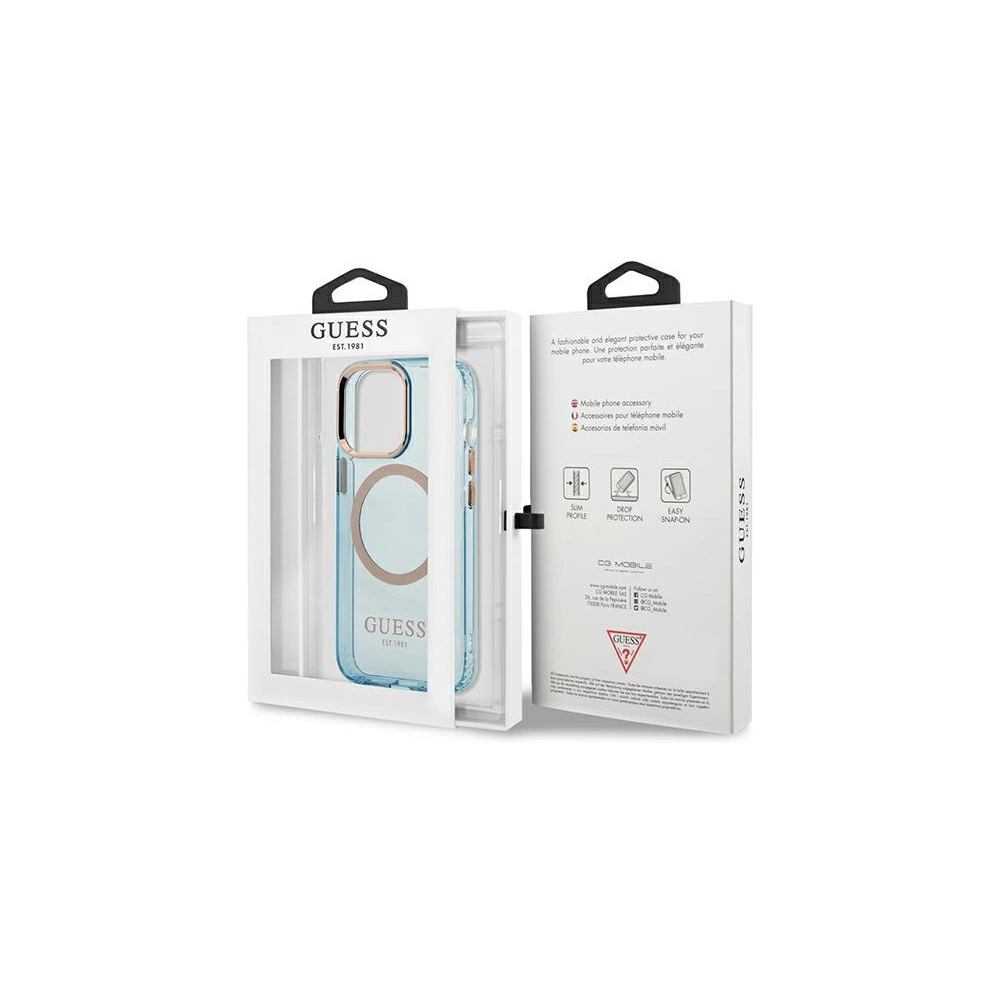 Etui Guess GUHMP13LHTCMB Apple iPhone 13 Pro niebieski/blue hard case Gold Outline Translucent MagSafe