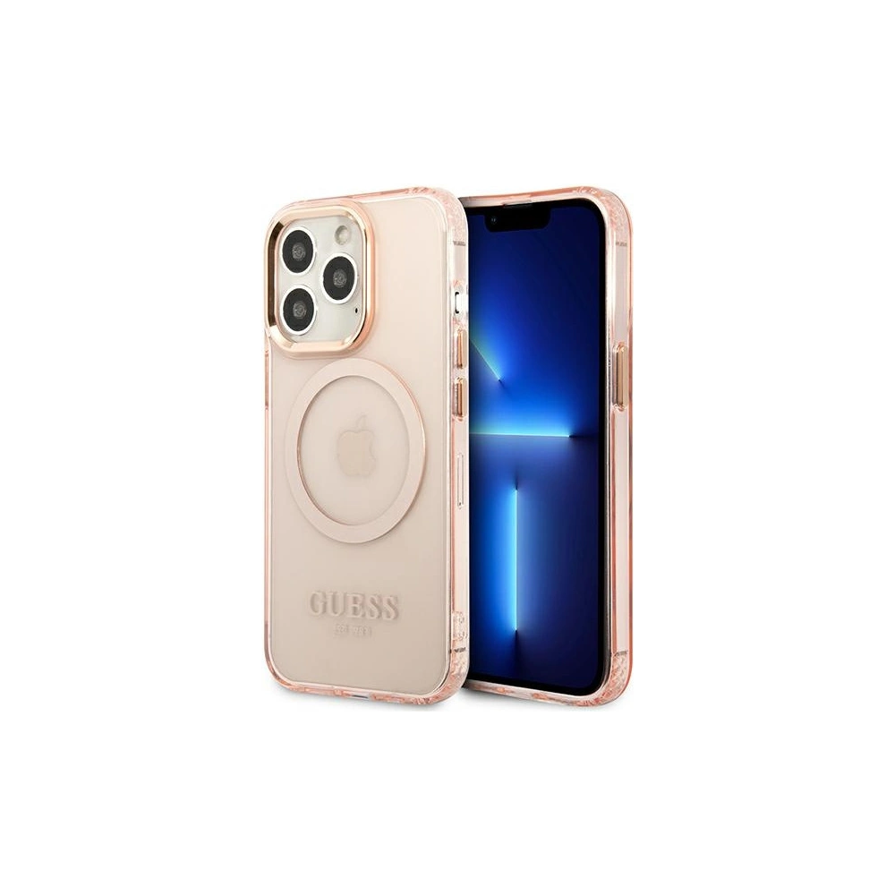 Etui Guess GUHMP13LHTCMP Apple iPhone 13 Pro różowy/pink hard case Gold Outline Translucent MagSafe