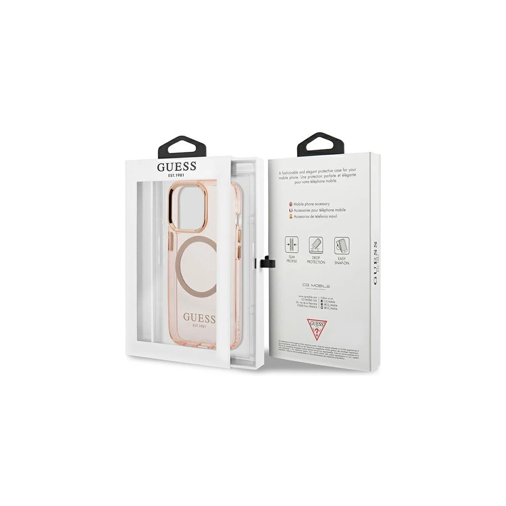 Etui Guess GUHMP13LHTCMP Apple iPhone 13 Pro różowy/pink hard case Gold Outline Translucent MagSafe