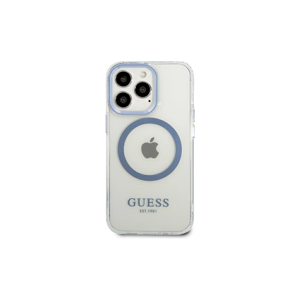 Etui Guess GUHMP13LHTRMB Apple iPhone 13 Pro niebieski/blue hard case Metal Outline Magsafe