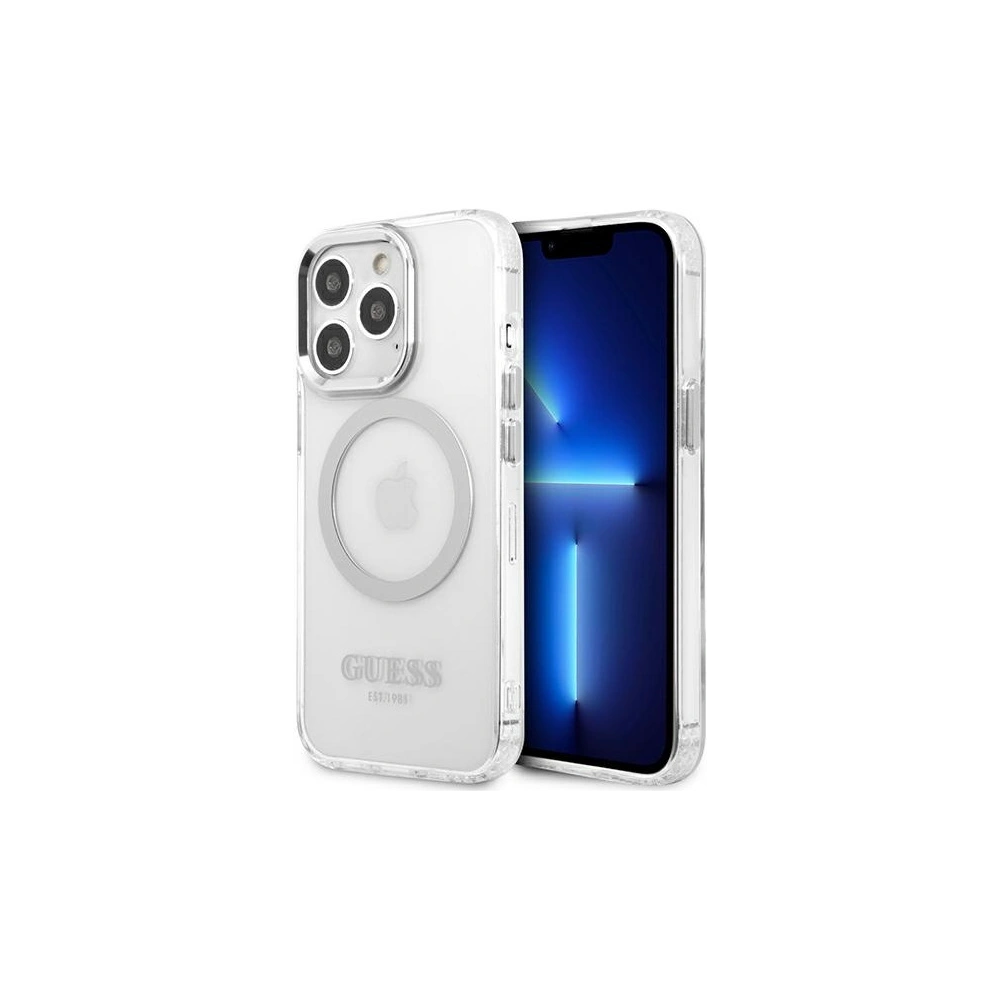 Etui Guess GUHMP13LHTRMS Apple iPhone 13 Pro srebrny/silver hard case Metal Outline Magsafe