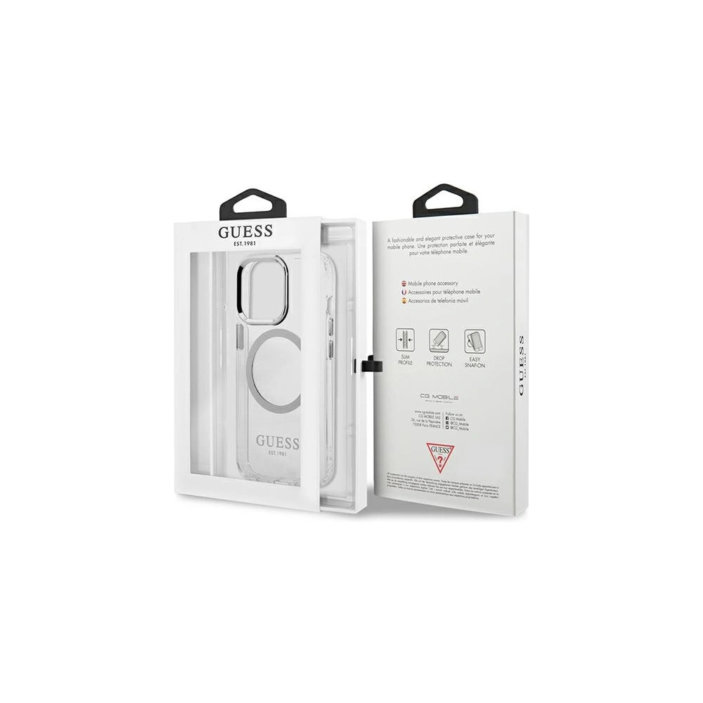 Etui Guess GUHMP13LHTRMS Apple iPhone 13 Pro srebrny/silver hard case Metal Outline Magsafe