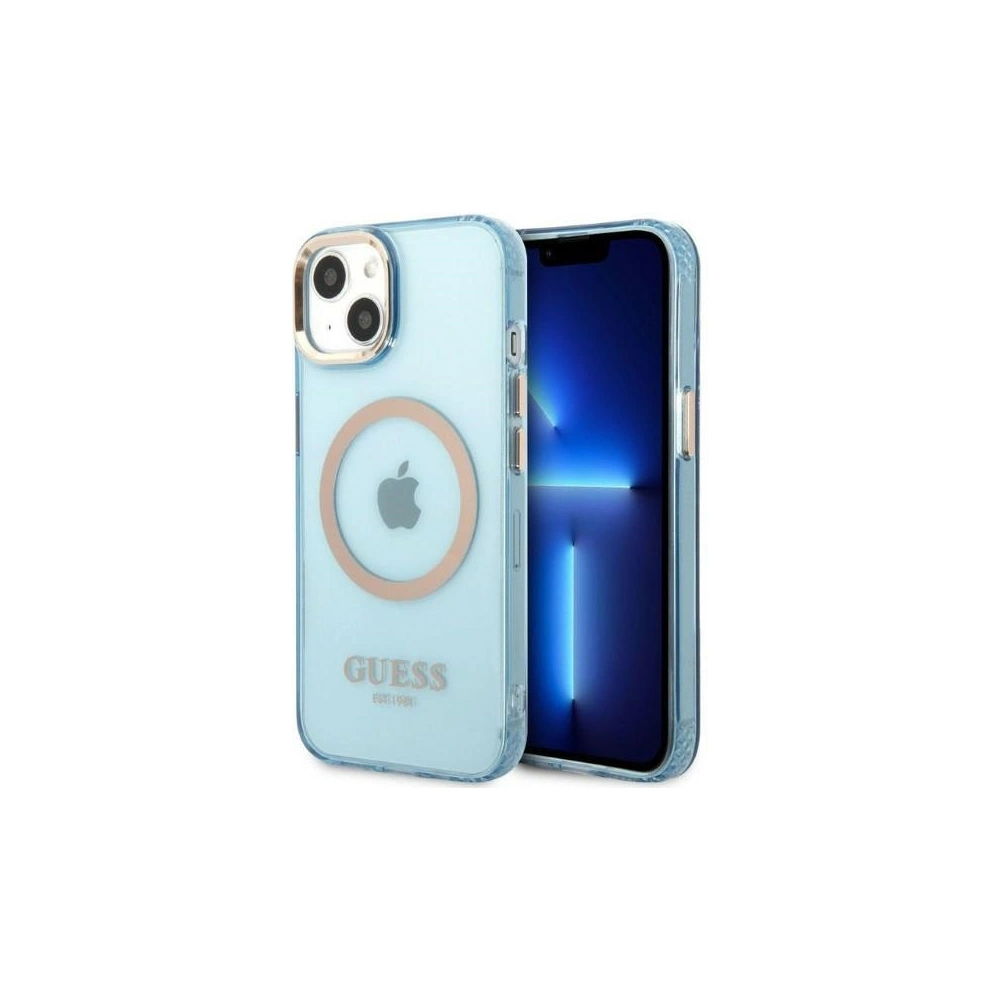 Etui Guess GUHMP13MHTCMB Apple iPhone 13 niebieski/blue hard case Gold Outline Translucent MagSafe