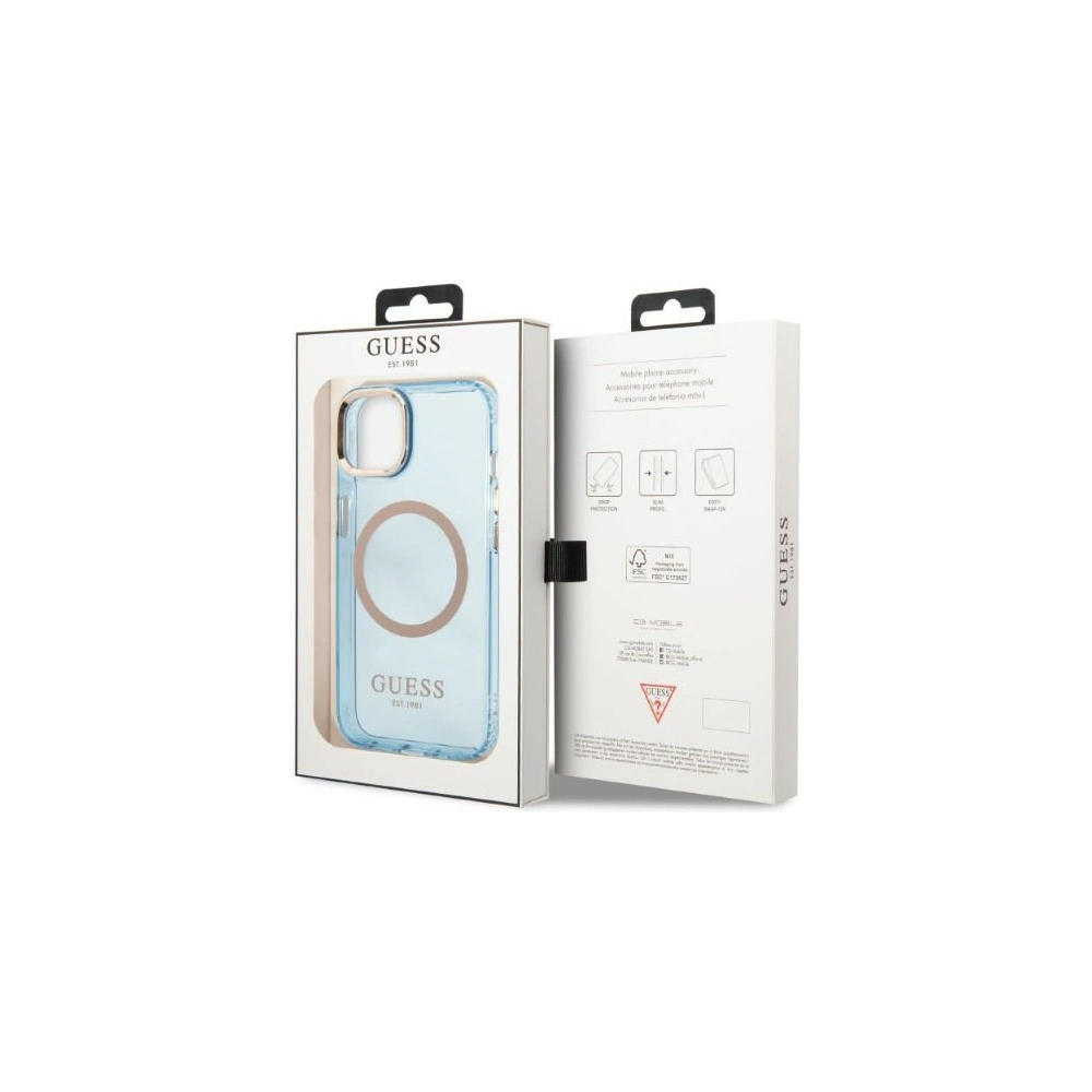 Etui Guess GUHMP13MHTCMB Apple iPhone 13 niebieski/blue hard case Gold Outline Translucent MagSafe