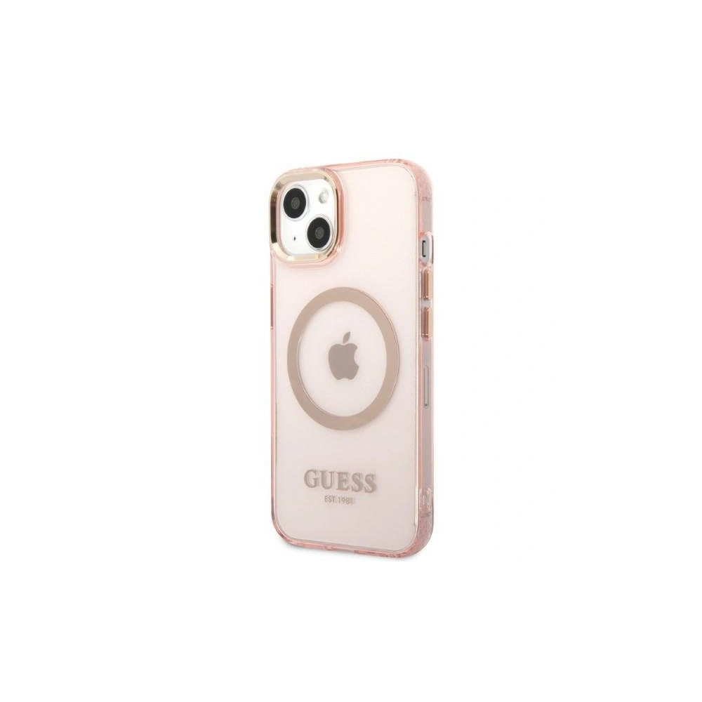 Etui Guess GUHMP13MHTCMP Apple iPhone 13 różowy/pink hard case Gold Outline Translucent MagSafe
