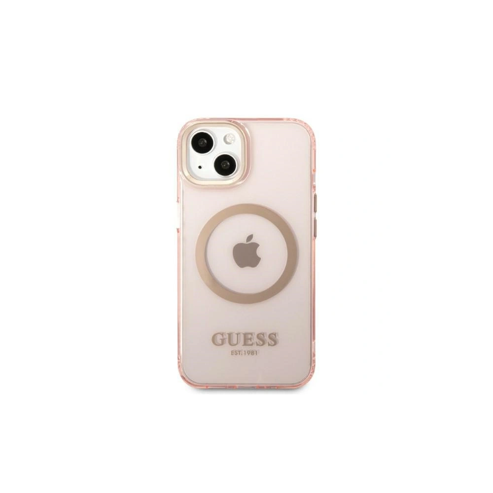 Etui Guess GUHMP13MHTCMP Apple iPhone 13 różowy/pink hard case Gold Outline Translucent MagSafe