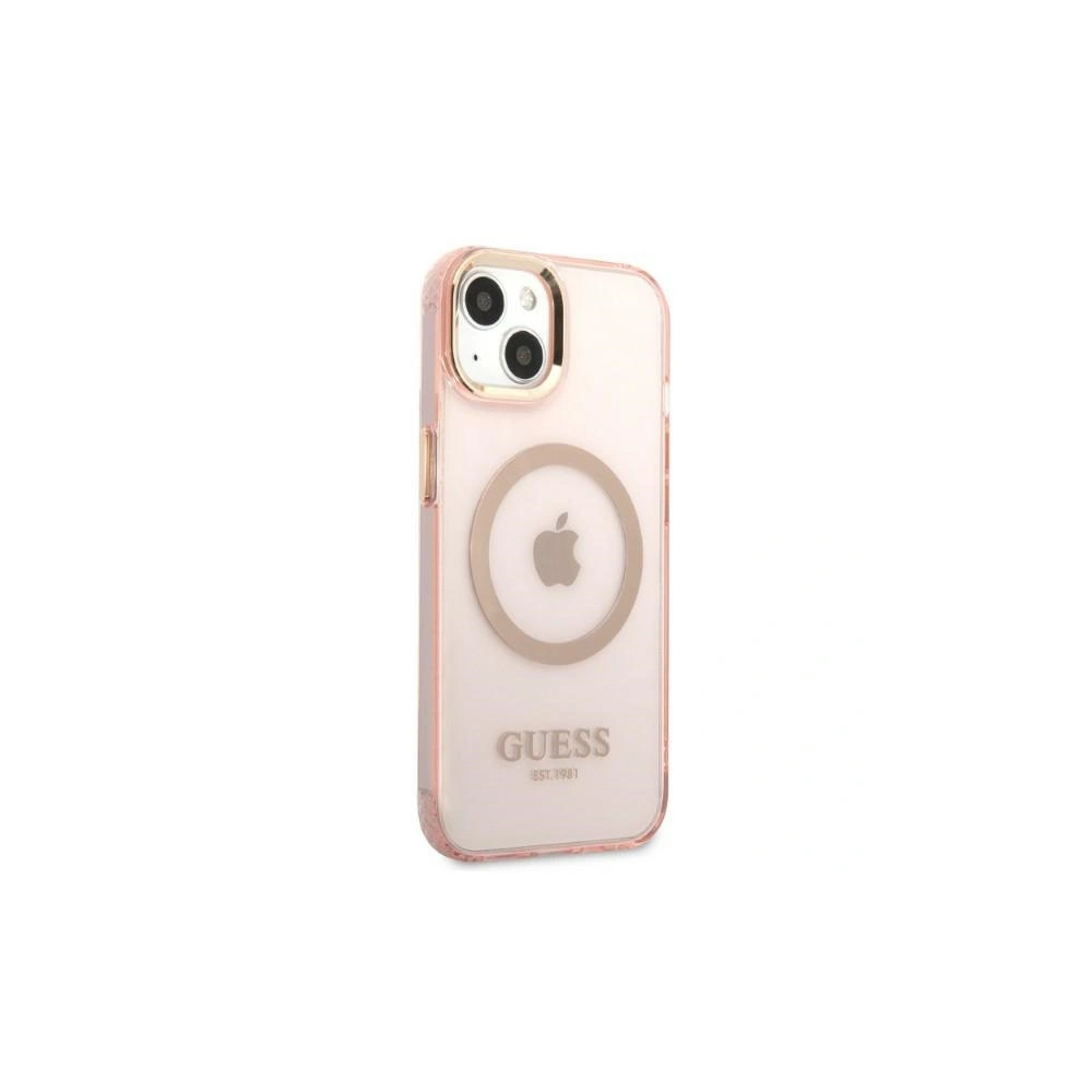 Etui Guess GUHMP13MHTCMP Apple iPhone 13 różowy/pink hard case Gold Outline Translucent MagSafe