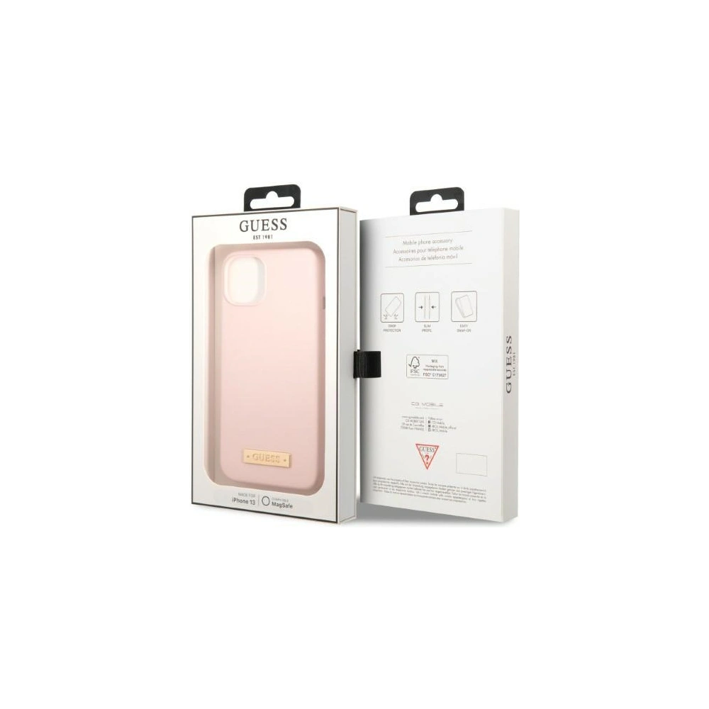 Etui Guess GUHMP13MSBPLP Apple iPhone 13 różowy/pink hard case Silicone Logo Plate MagSafe