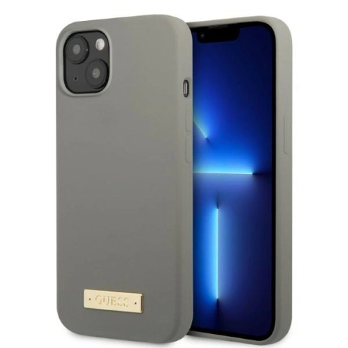 Kup Etui Guess GUHMP13SSPLG Apple iPhone 13 mini gri/grey carcasă tare Silicon Logo Plate MagSafe - GUE2243 - {ean13} - Sklep Home Screen