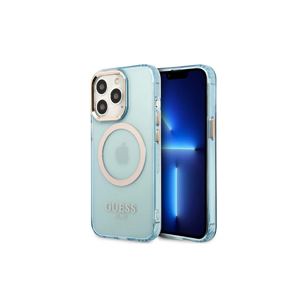 Etui Guess GUHMP13XHTCMB Apple iPhone 13 Pro Max niebieski/blue hard case Gold Outline Translucent MagSafe