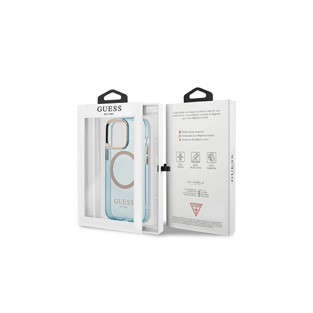 Etui Guess GUHMP13XHTCMB Apple iPhone 13 Pro Max niebieski/blue hard case Gold Outline Translucent MagSafe