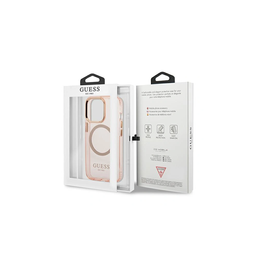 Etui Guess GUHMP13XHTCMP Apple iPhone 13 Pro Max różowy/pink hard case Gold Outline Translucent MagSafe