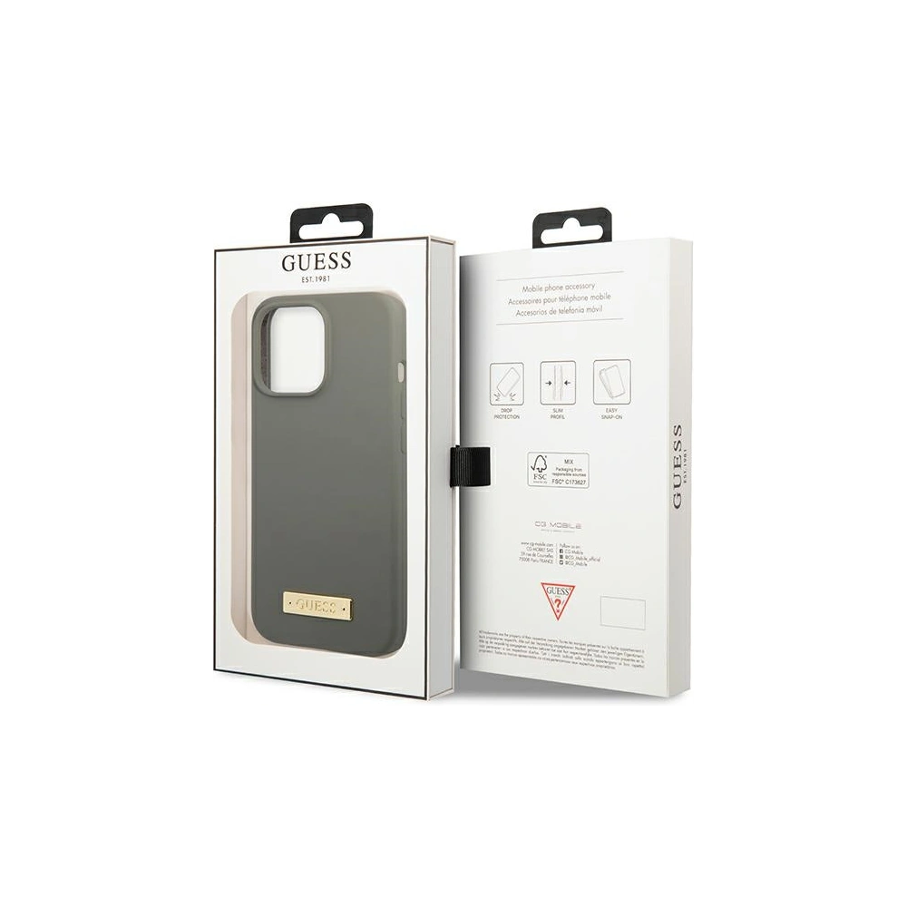 Etui Guess GUHMP13XSPLG Apple iPhone 13 Pro Max szary/grey hard case Silicone Logo Plate MagSafe