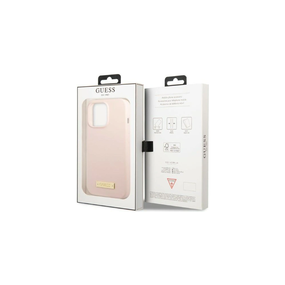 Etui Guess GUHMP13XSPLP Apple iPhone 13 Pro Max różowy/pink hard case Silicone Logo Plate MagSafe