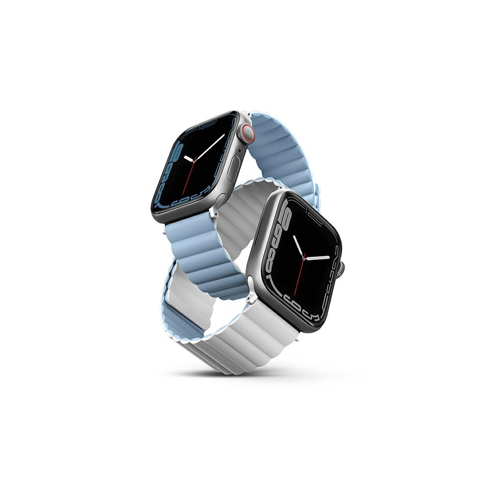 Pasek UNIQ Revix Apple Watch 4/5/6/7/SE/8/9/Ultra 44/45/49mm Reversible Magnetic biały-niebieski/white-blue