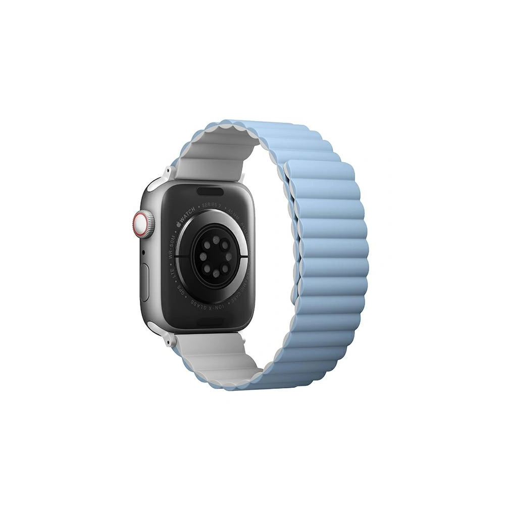 Pasek UNIQ Revix Apple Watch 4/5/6/7/SE/8/9/Ultra 44/45/49mm Reversible Magnetic biały-niebieski/white-blue