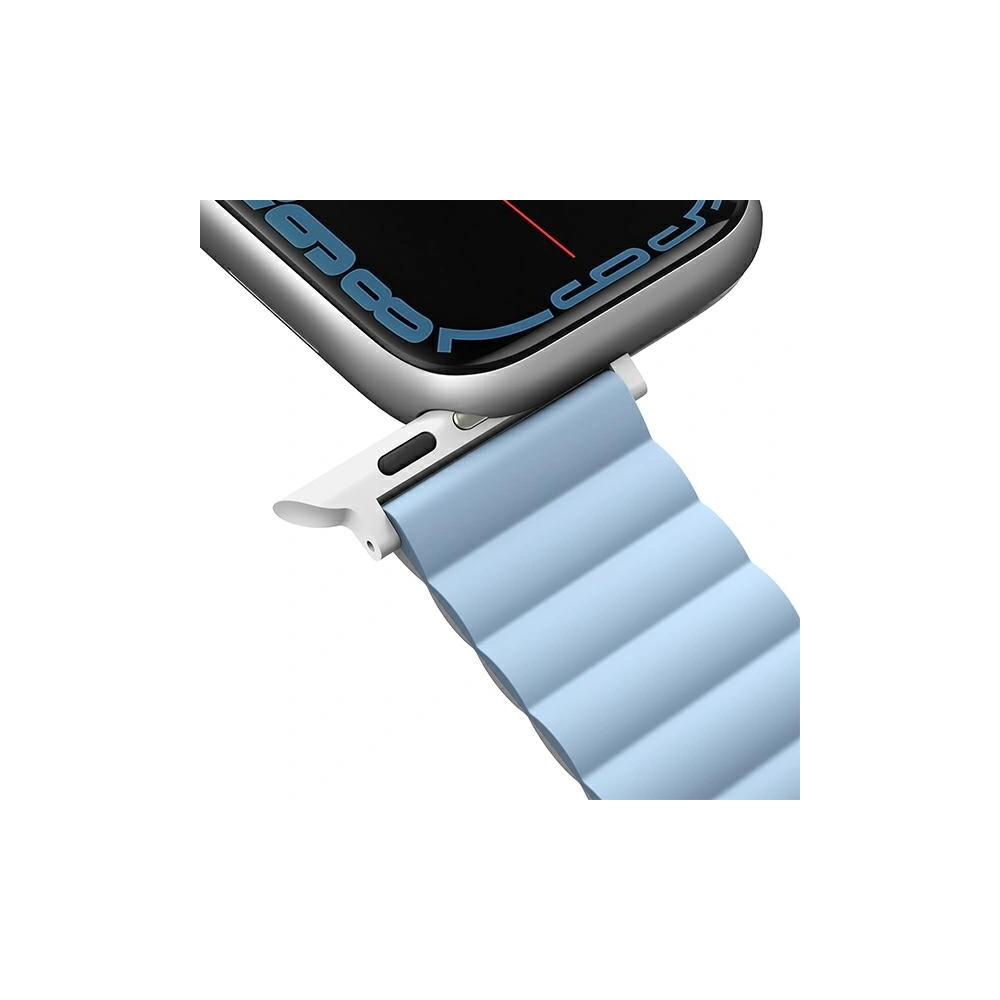 Pasek UNIQ Revix Apple Watch 4/5/6/7/SE/8/9/Ultra 44/45/49mm Reversible Magnetic biały-niebieski/white-blue