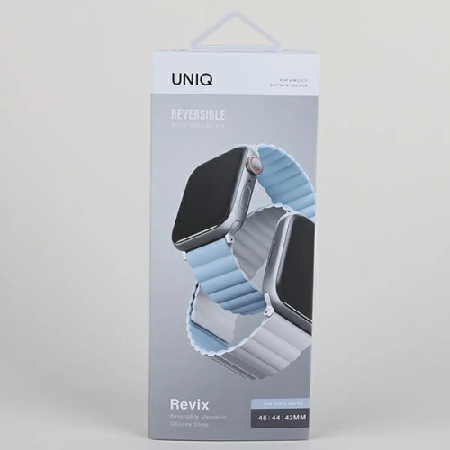 Kup Pasek UNIQ Revix Apple Watch 4/5/6/7/SE/8/9/Ultra 44/45/49mm Reversibil Magnetic alb-albastru/white-blue - UNIQ818 - {ean13} - Sklep Home Screen