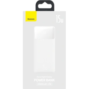 Powerbank Baseus Bipow 20000mAh 15W Overseas Edition biały + kabel USB-A/microUSB 0.25m biały