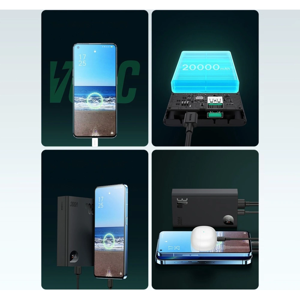 Powerbank Baseus Adaman2 20000mAh 30W 2xUSB/1xUSB-C Power Delivery Quick Charge SCP, Oppo Super VOOC czarny