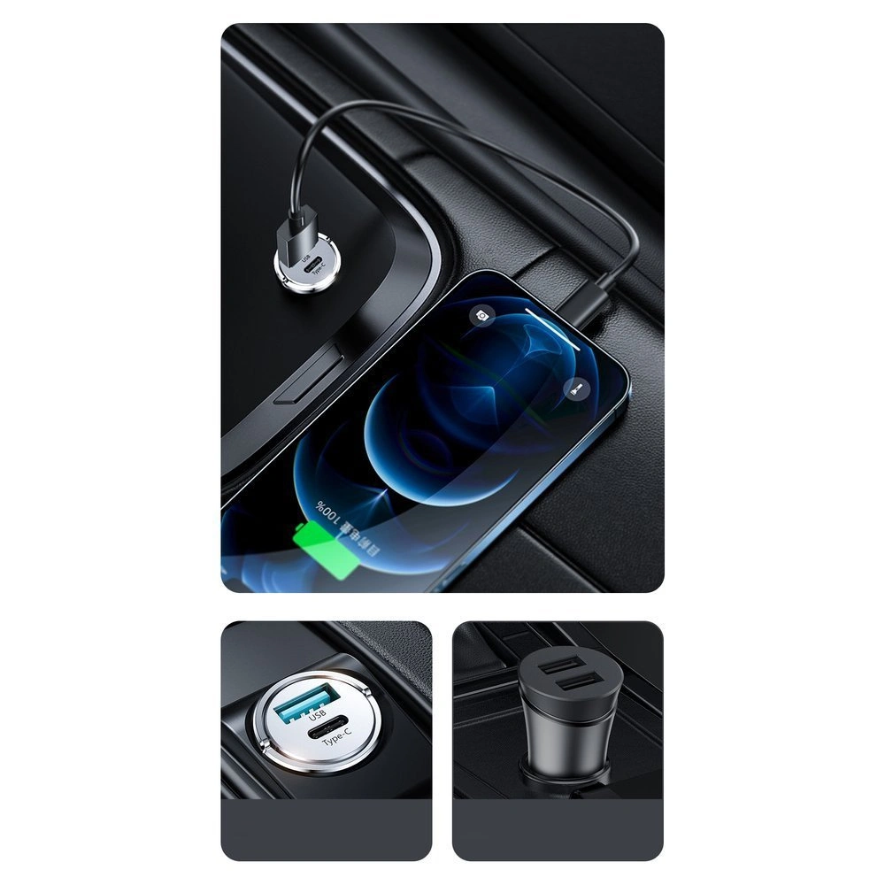 Ładowarka samochodowa Joyroom USB/USB-C 20W 5A Power Delivery Quick Charge 3.0 AFC SCP szary (C-A45)