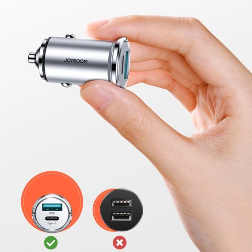 Kup Ładowarka samochodowa Joyroom USB/USB-C 20W 5A Power Delivery Quick Charge 3.0 AFC SCP szary (C-A45) - JYR99 - {ean13} - Sklep Home Screen